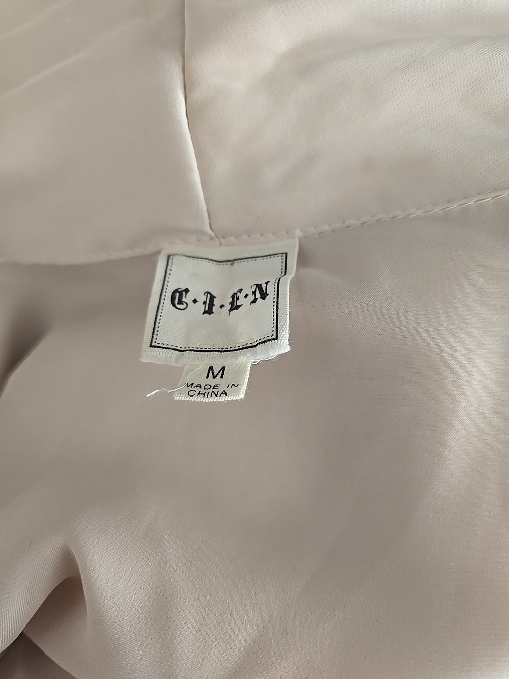 C.I.E.N. Champagne Satin Faux Wrap Mini Dress Size M Long Ruched Sleeve V-Neck - Picture 14 of 16